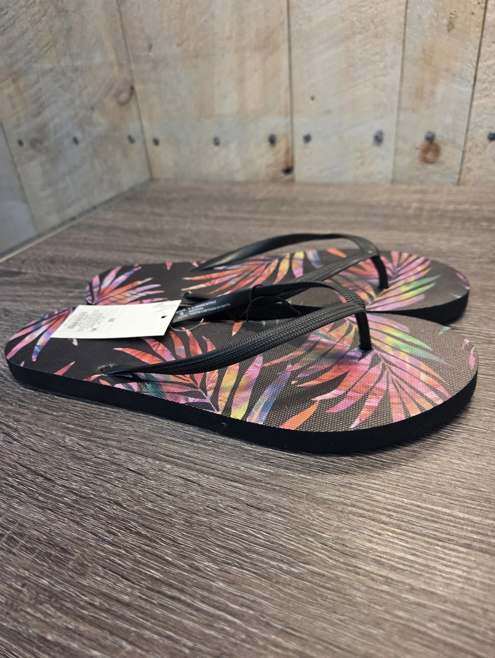 Shade & Shore Thong Flip Flop Sandals Women's Size 10 Black/Pink Tropical NWT